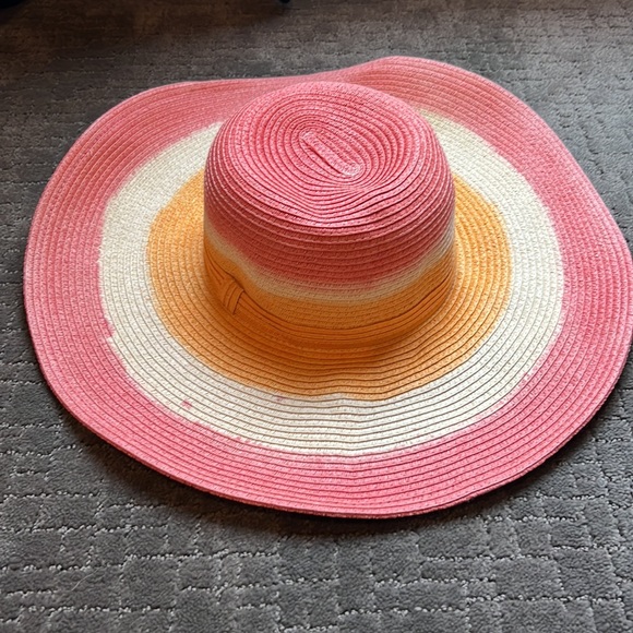 NWOT Scala Collezione Packable Straw Raffia Hat Tangerine Orange Watermelon Pink - Picture 6 of 16